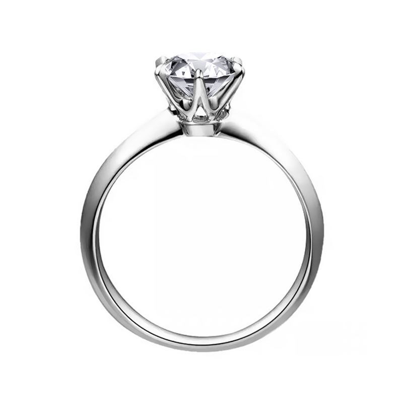 Minimalist 6 Prong Round Cut Solitaire Diamond Ring With Beveled Edge Plain Shank