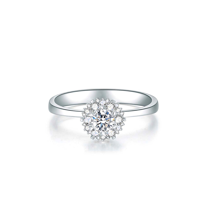 Sparkling Snow Flower Shaped Lab Diamond Engagement Ring With Tapered Shank