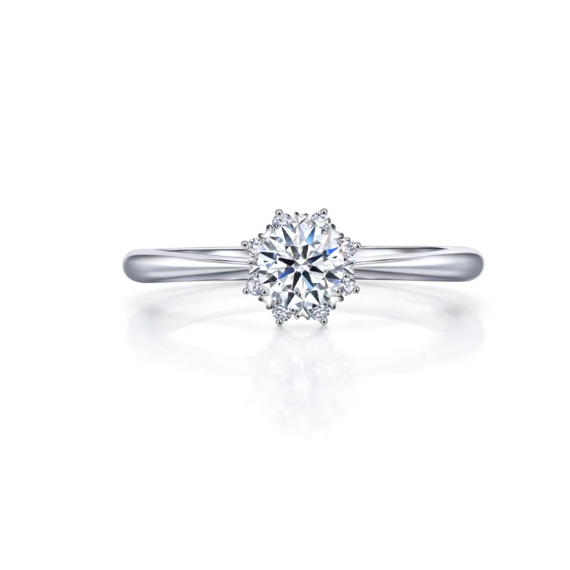 Big Round Stone Heart-Shaped Prong Halo Diamond Ring With Plain Round Band