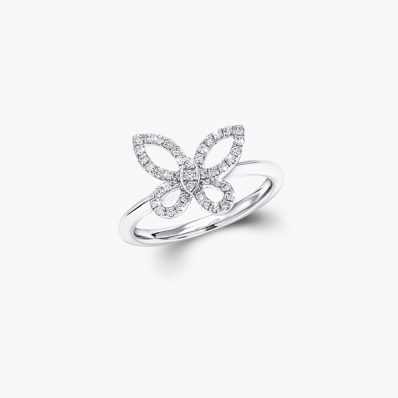 Hollow Butterfly Shaped Pave Lab Cultured Diamond Ring With Plain Round Band