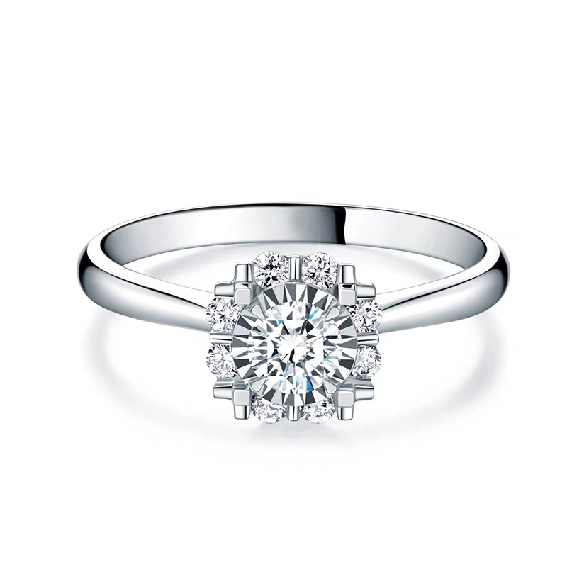 Sparkling Round Cut Mechanical Style Prong Halo Engagement Ring With Thin Band