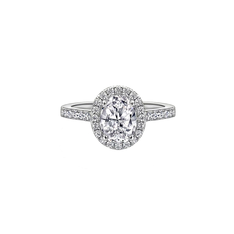 4 Prong Oval Cut Halo Engagement Ring With Half Halo Thin Band