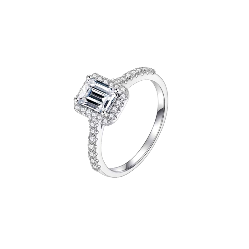 Emerald Cut Main Stone Halo Cultivated Diamond Ring Half Halo Band