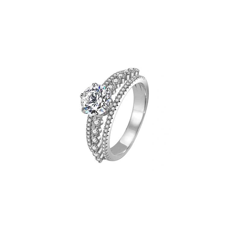 6 Prong Solitaire Engagement Ring With Triple Circular Motif Integrated Shank