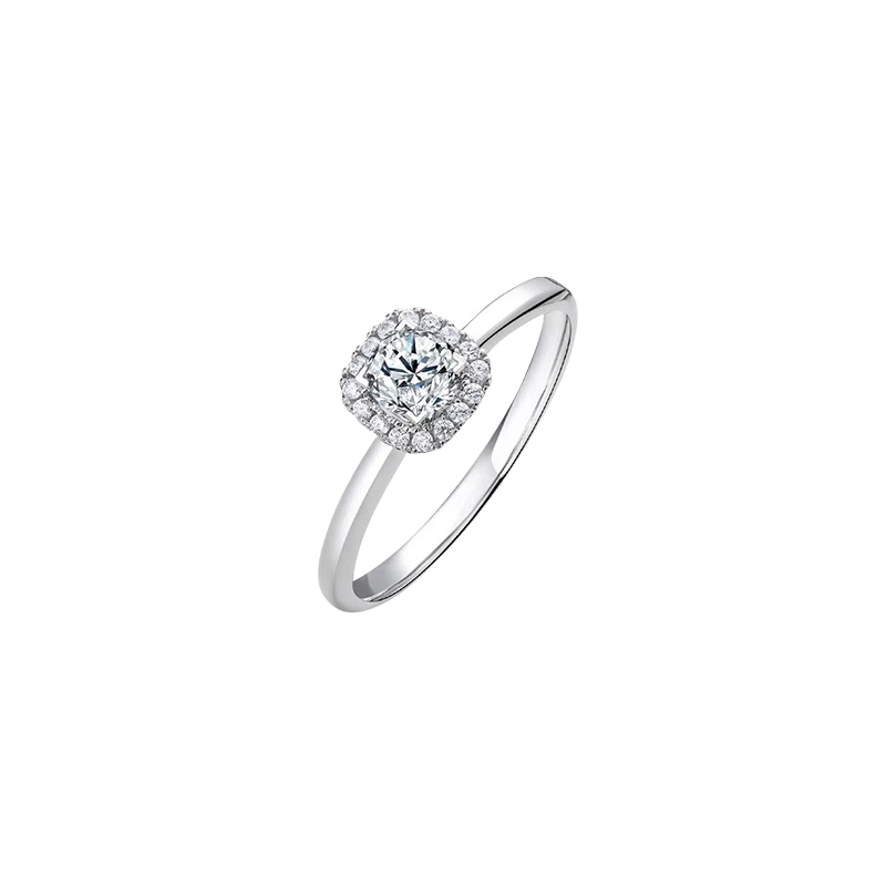 Solitaire Round Cut Main Stone Cushion Halo Diamond RIng With Slim Band
