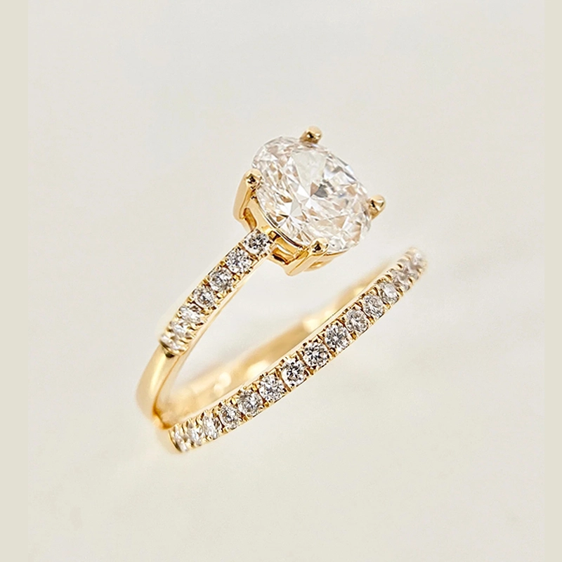 Split Shoulder Tip Accent Stone Diamond Ring With Half Eternity Pave Band