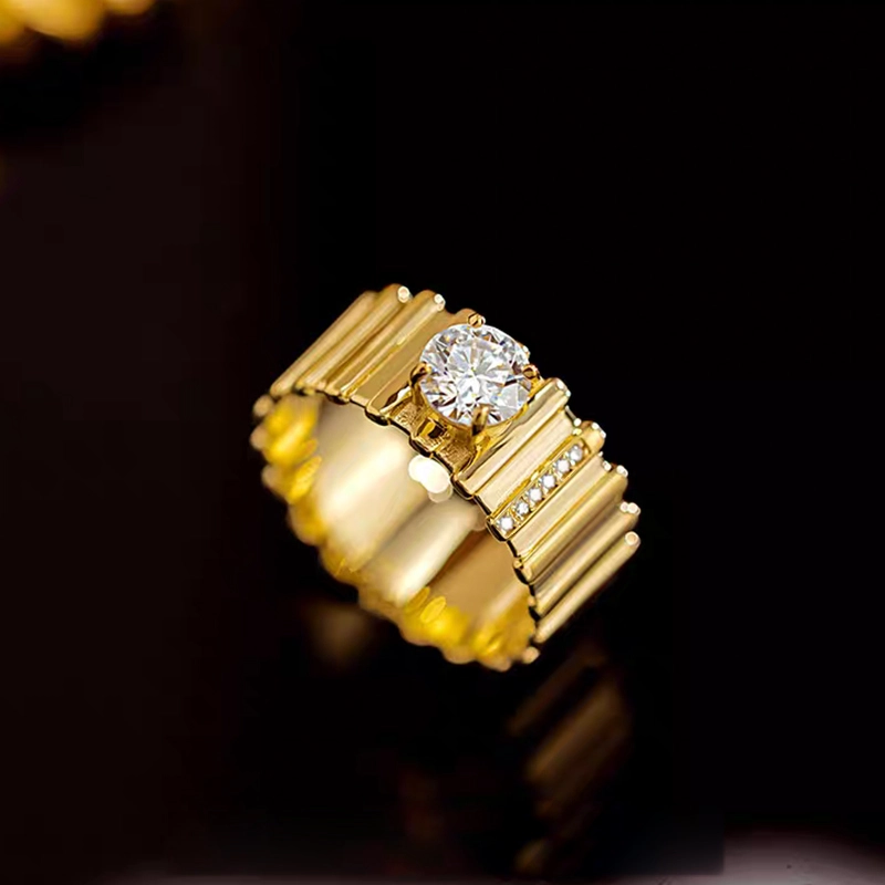 Round Cut Solitaire Diamond Ring With Single Vertical Channel Pave Shoulder Band