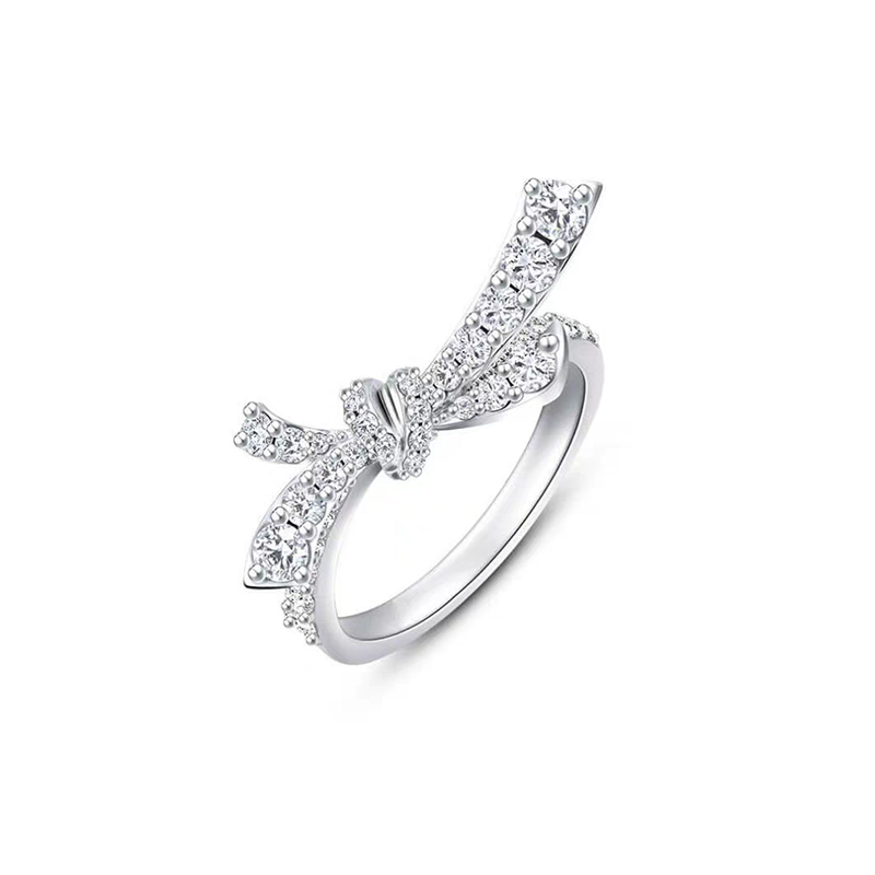 Art Deco Bow Motif Shoulder Solitaire Ring With Half Pave Shank
