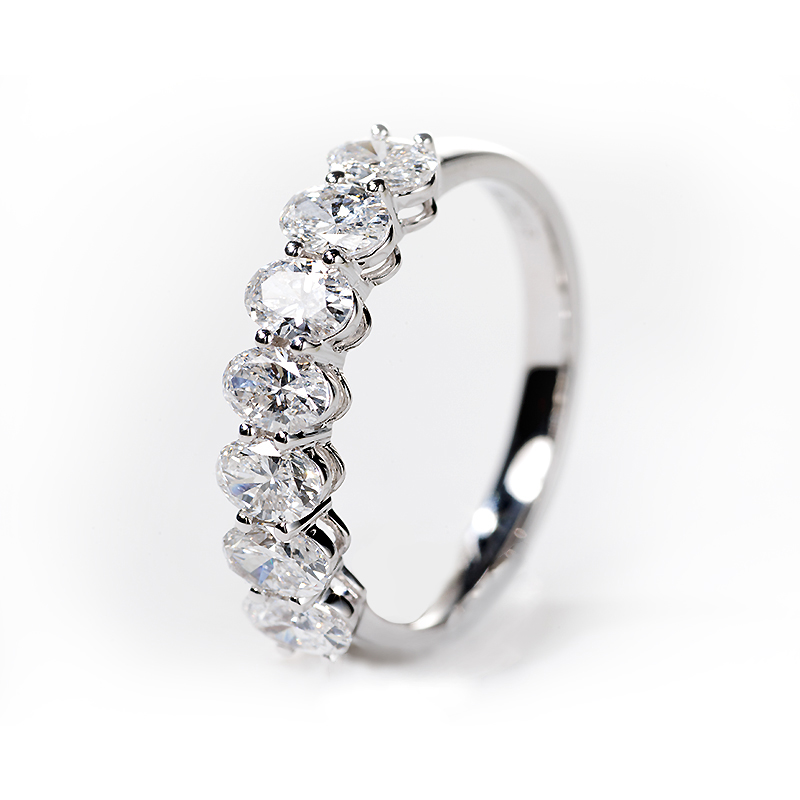 7 Oval Petite Lab Diamond Wedding Ring with Polished White Gold