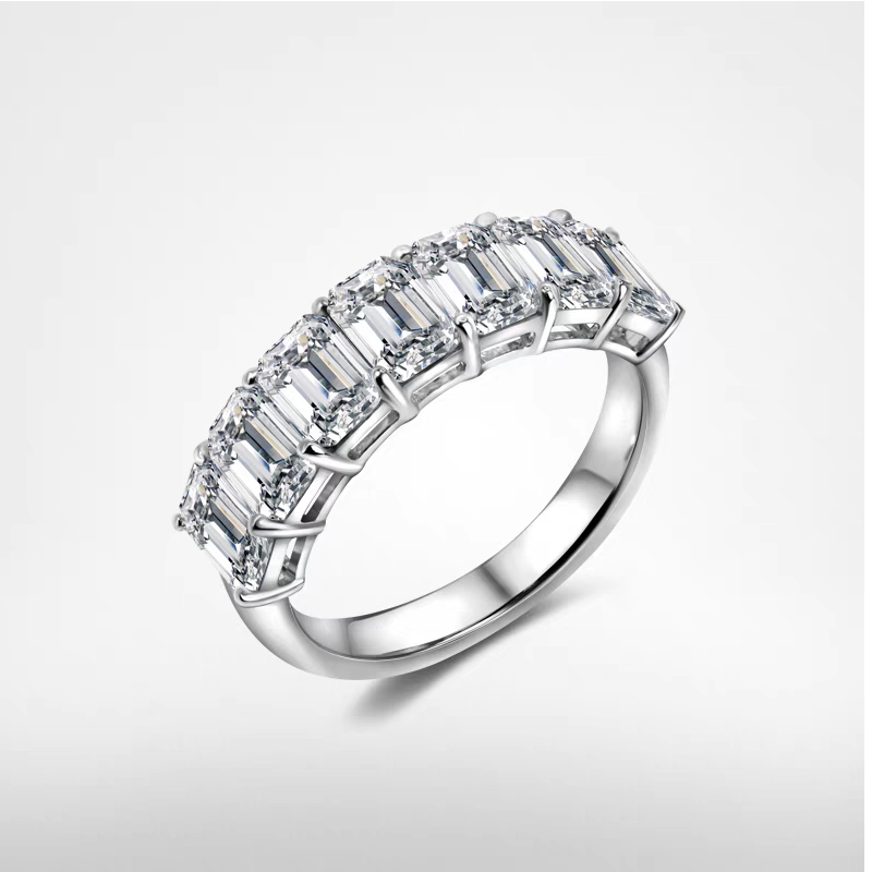 7 Emerald Cut Stone Continuous Pave Eternity Diamond Band