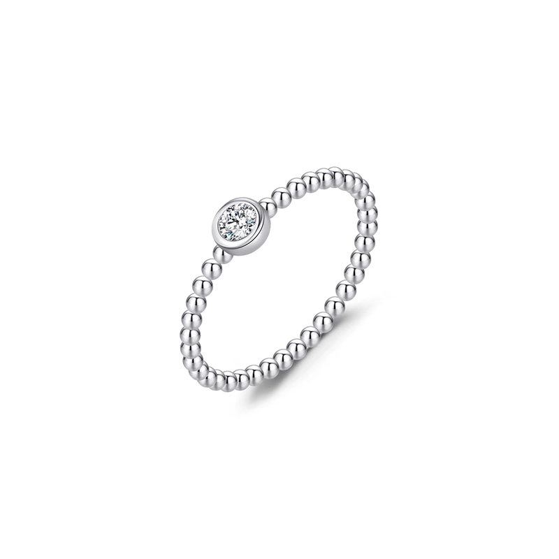 Round Cut Solitaire Bezel Flush Setting Diamond Ring With Continuous Bead Link Shank