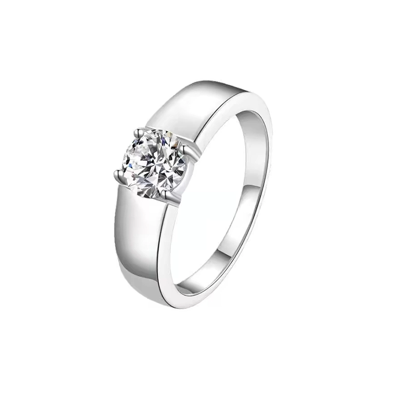 Classic Four Prong Solitaire Round Cut Lab Cultured Diamond Ring With Wide Flat Shoulder