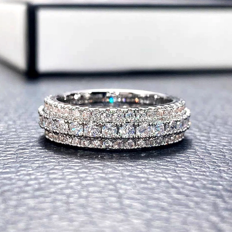 Full Eternity Staggered 3 Row Pave Lab Cultured Diamond Ring