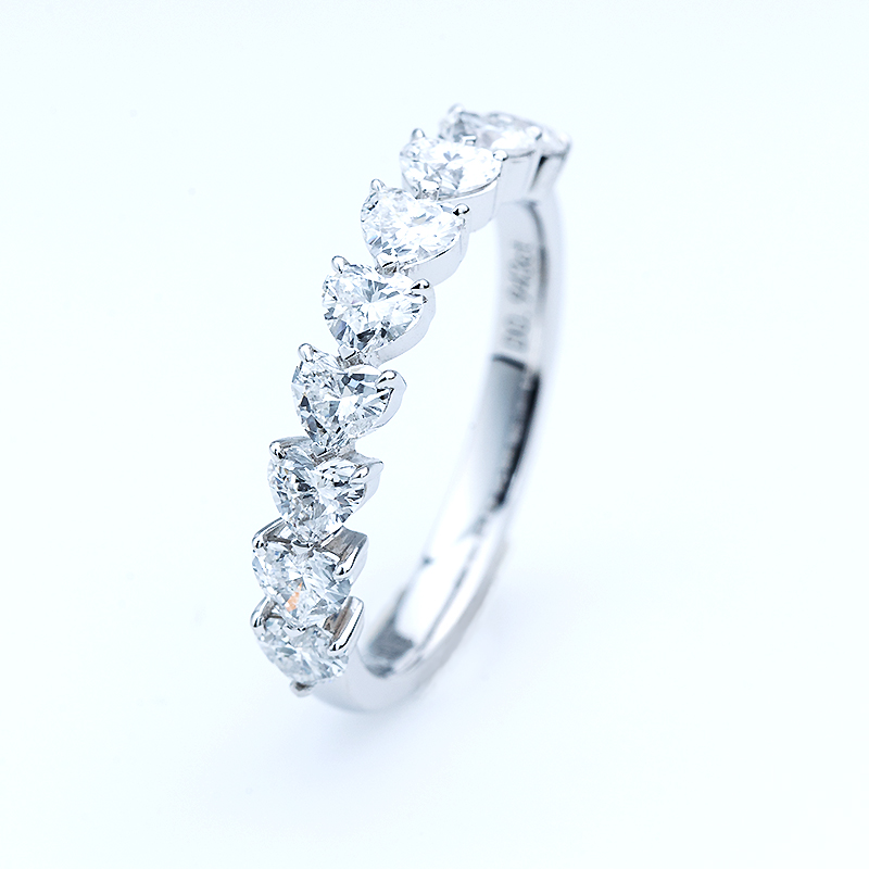 9 Heart Cutting Lab Diamonds Half Pave Eternity Wedding Ring