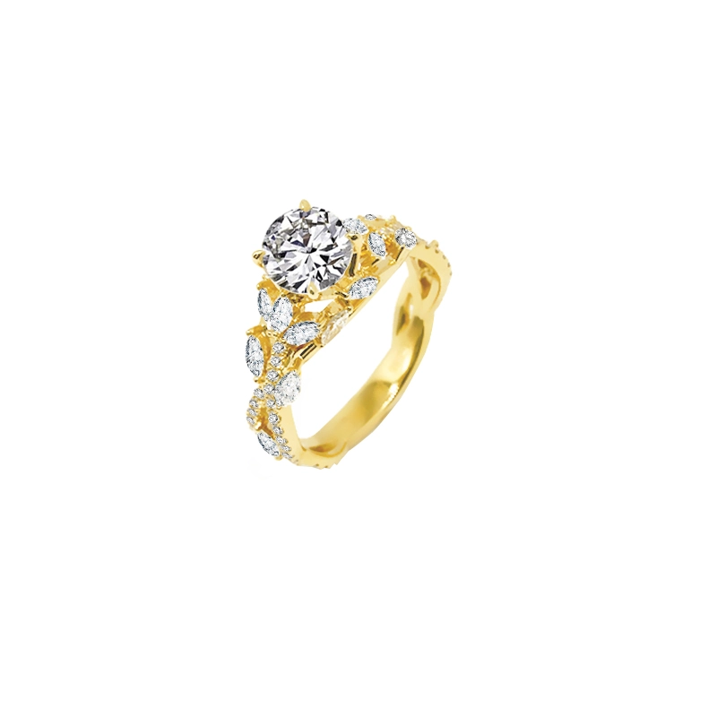 Brilliant Round Cut Lab Diamond Ring With Intertwined Accents Shank