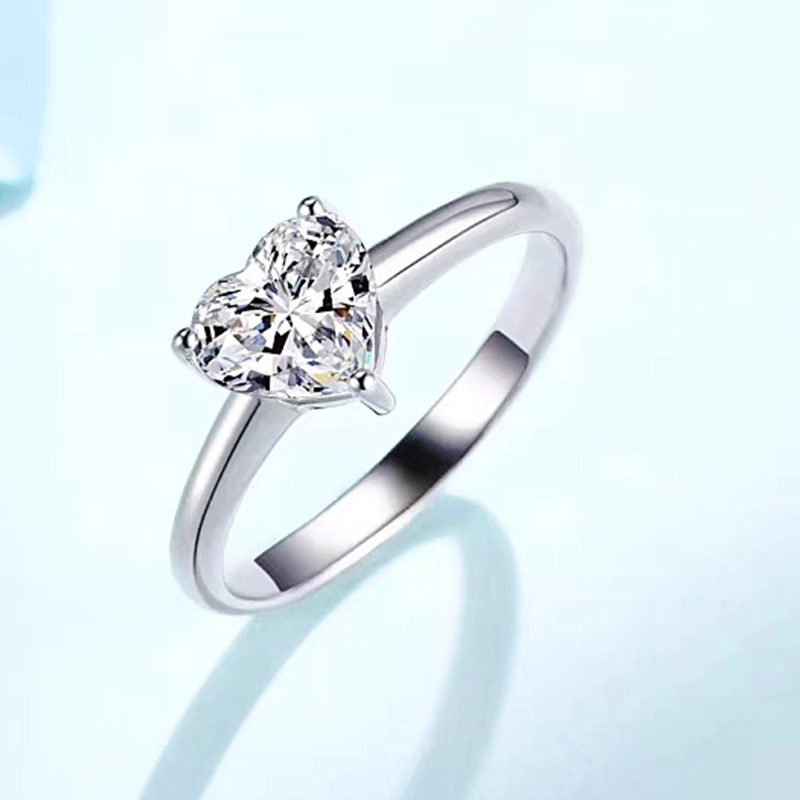 White Gold Solitaire 3 Prong Heart Cut Synthetic Diamond Engagement Ring