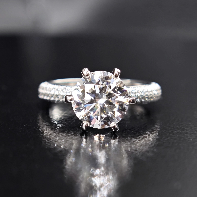 Classic Sparkling Round Cut 6 Prong Solitaire Diamond Ring With Half Eternity Shank