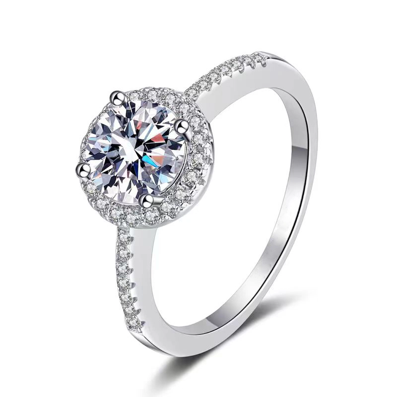 4 Prong Round Cut Halo Bud-Shaped Head Diamond Ring With Half Eternity Pave Shank