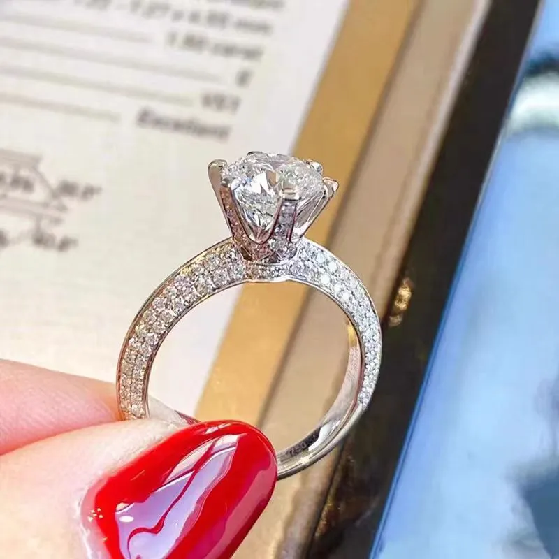 6 Prong Round Stone Hidden Halo Diamond Ring With 4 Row Half Pave Shank