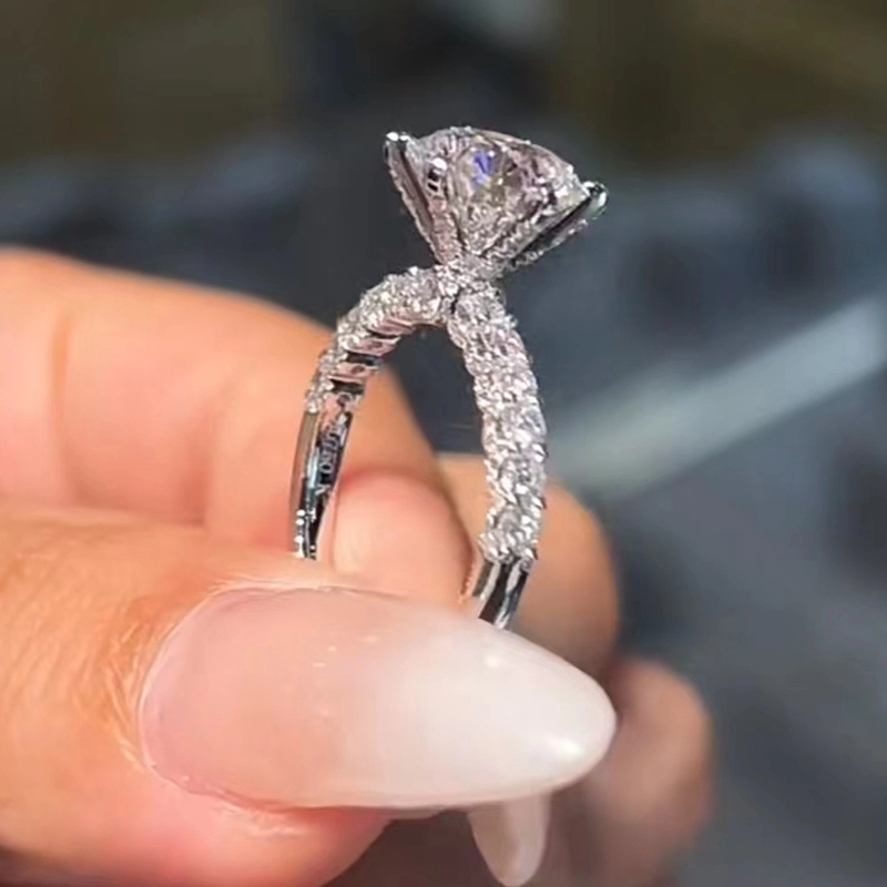 Round Cut Hidden Halo Pave White Gold Lab Grown Diamond Luxe Bridal Engagement Ring