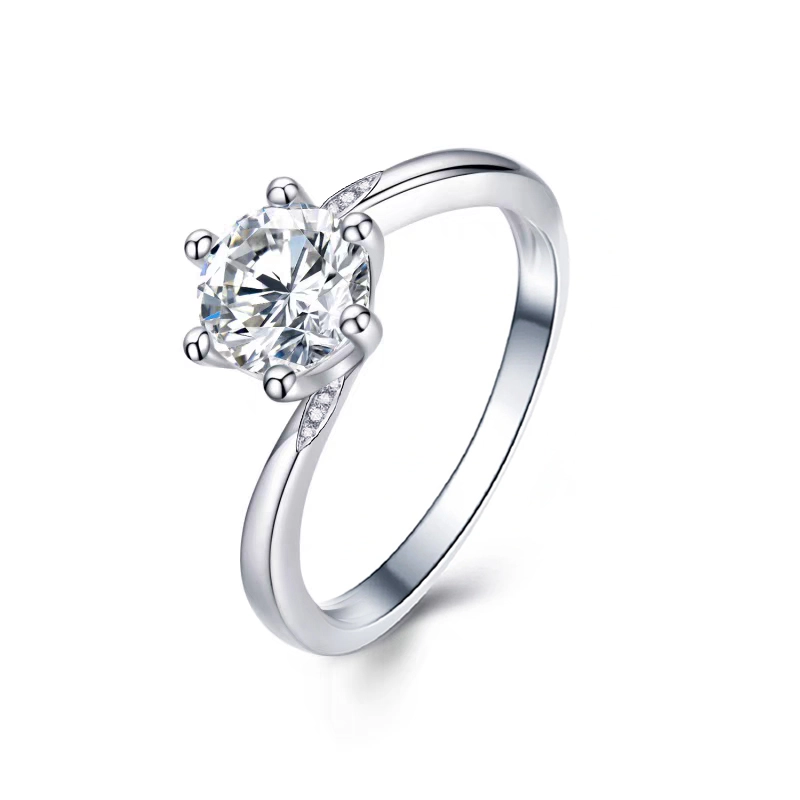 Bud Head Solitaire Round Stone Engagement Ring With Symmetric Bypass Pave Shoulder