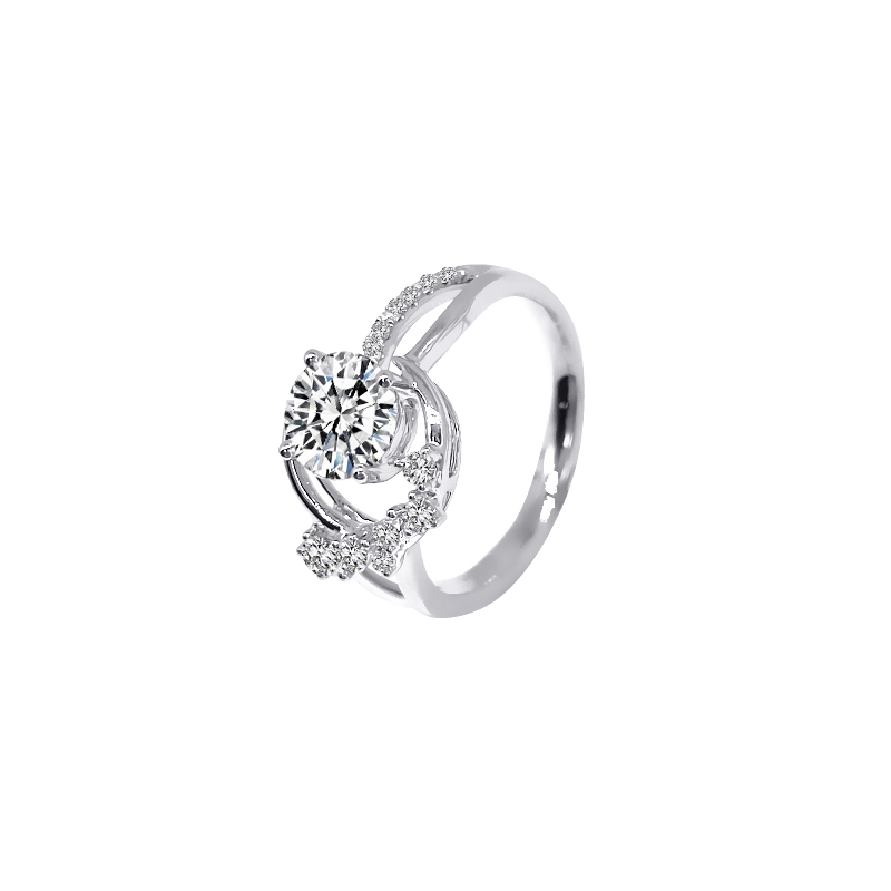 Stunning Long Spark Deco Round Cut Diamond Ring With Split Single Row Pave Shoulder