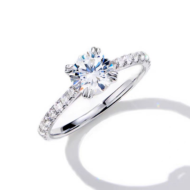 Sparkling Split 4 Prong Round Cut Cultivated Diamond Ring With Slim Half Pave Shank