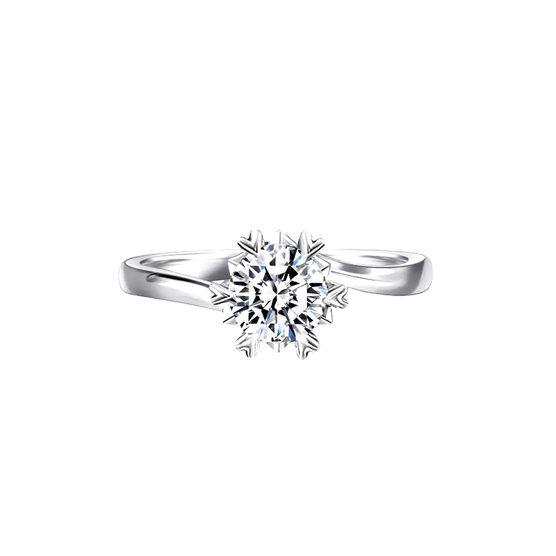 Snowflake Motif Setting Solitaire Diamond Ring With Symmetric Bypass Plain Shoulder