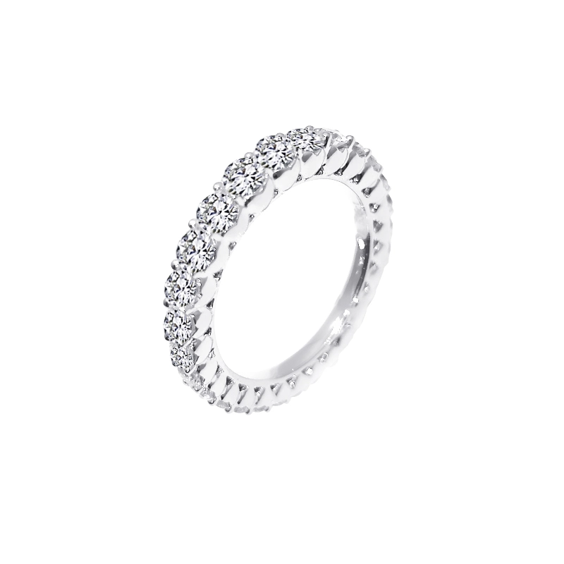 Full Eternity Diamond Wedding Band With Shared Prong Side Heart Deco Setting