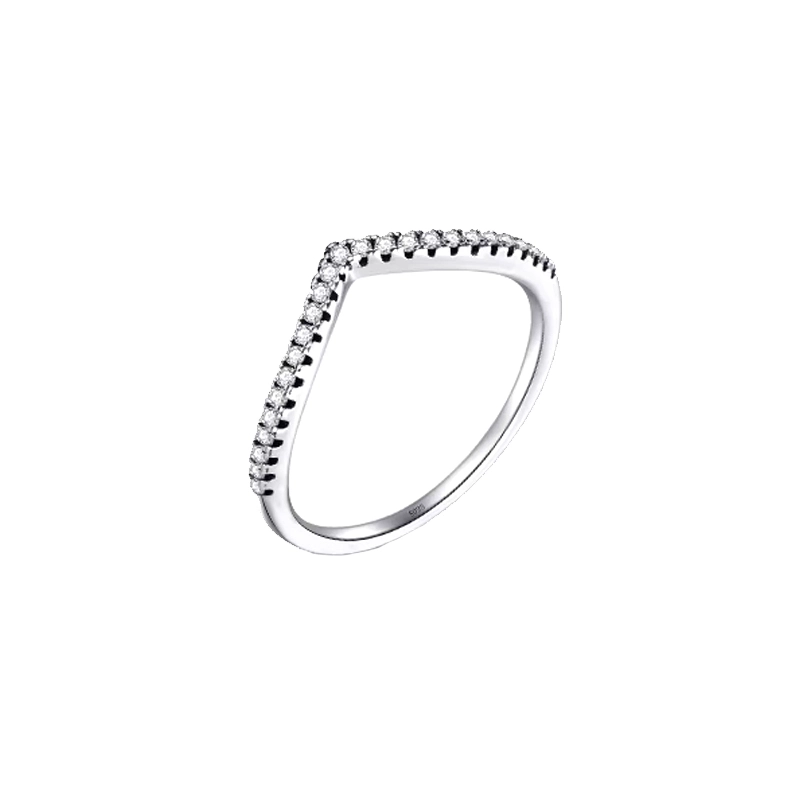 V Shaped Curved Stackable 25 Accents Half Eternity Wedding Band