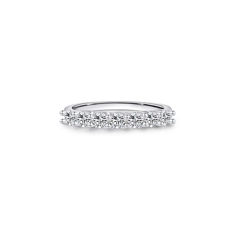 7 Stone Half Eternity Pave Cultivated Diamond Ring With Smooth Inner Band