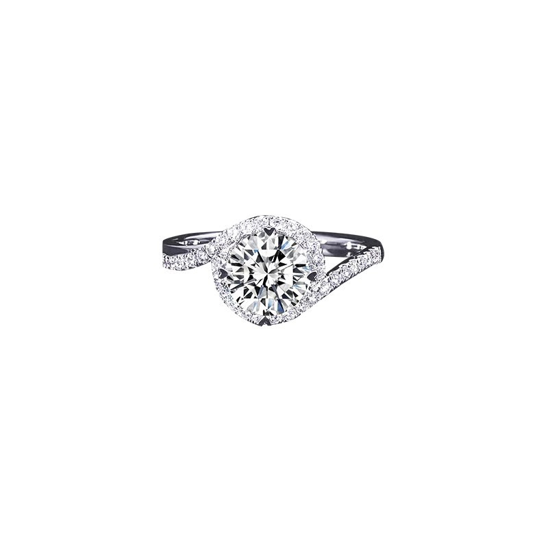 Classic 4 Prong Round Cut Man Made Diamond Ring With Bypass Half Pave Shank