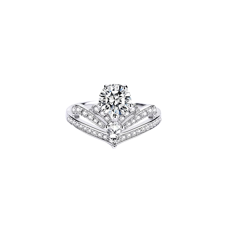 Crown Motif Round Cut Main Stone & Pear Cut Side Stone Diamond Ring