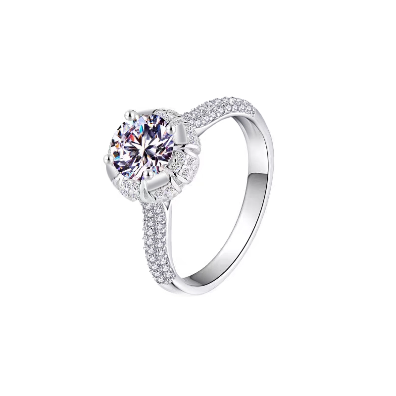 Bud Head Solitaire Round Cut Engagement Ring With Half Eternity Shank