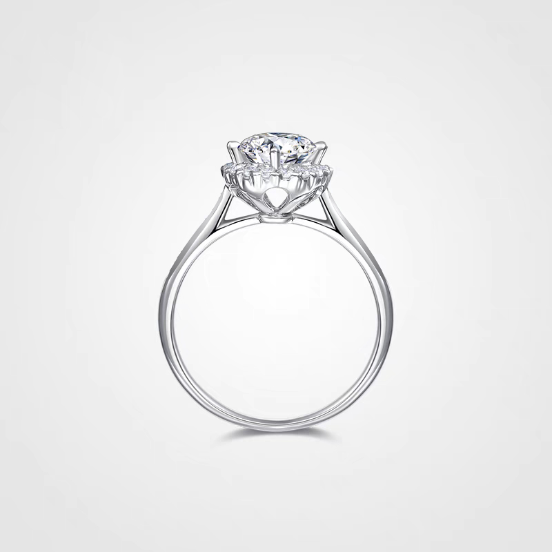 High Profile Round Cut Main Stone Man Made Diamond Ring With Bud Shaped Gallery