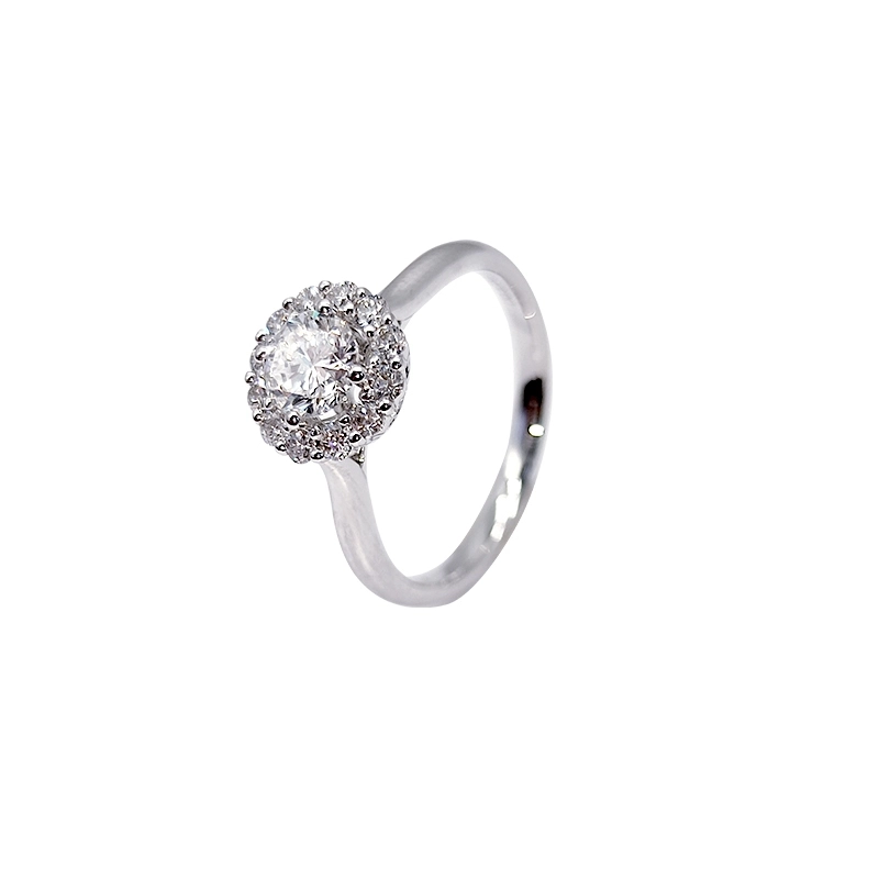 Round Cut Halo White Gold Lab Created Diamond Minimalist Solitaire Engagement Ring