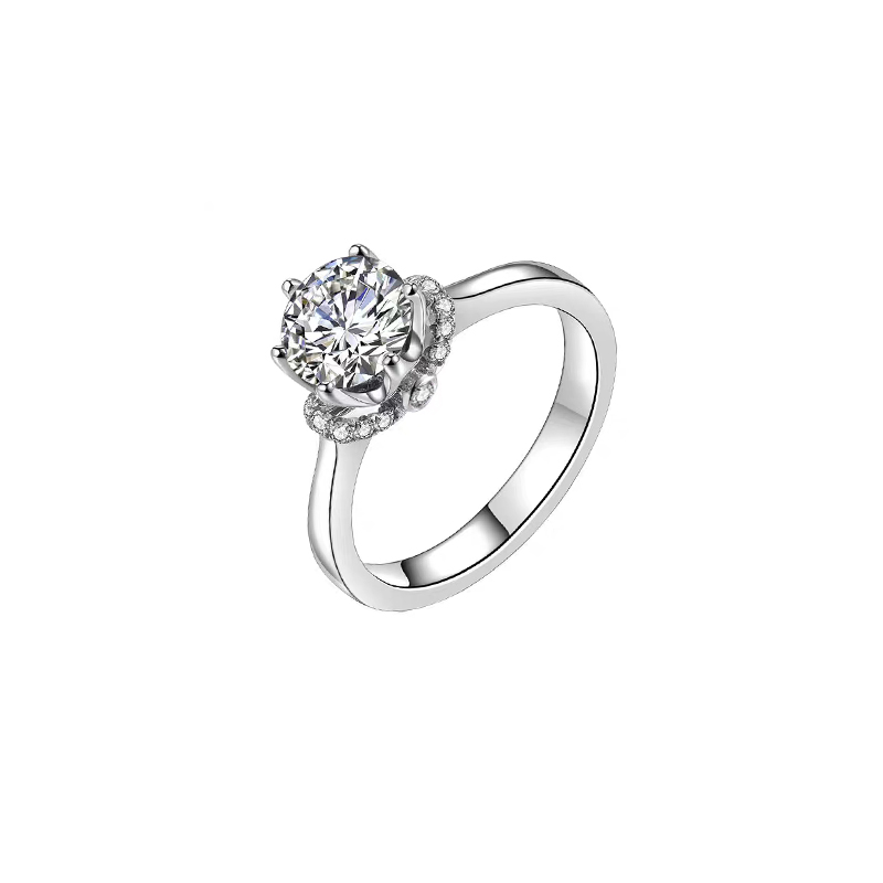 Single Round Cut Hidden Halo Synthetic Diamond Ring With Flat Flush Fit Shank