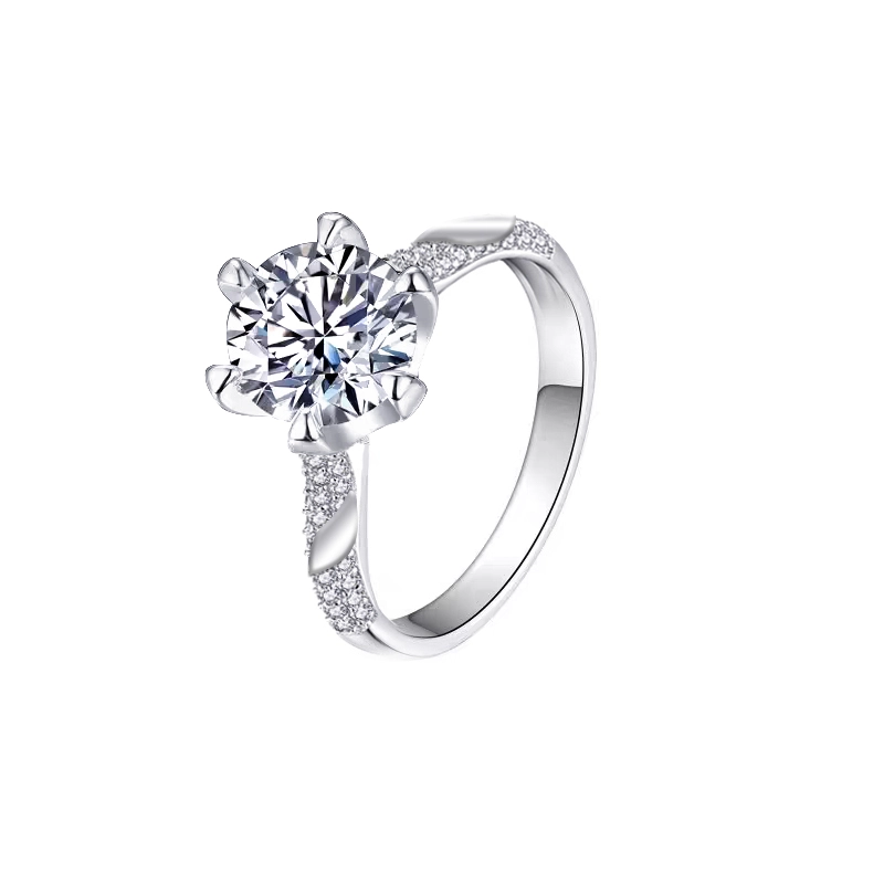 Round Cut Prong Pave White Gold Lab Cultured Diamond Timeless Solitaire Engagement Ring