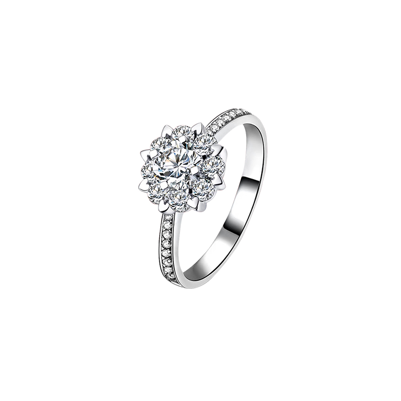 Sunflower Inspired Man Made Diamond Ring With Half Channel Pave Shank