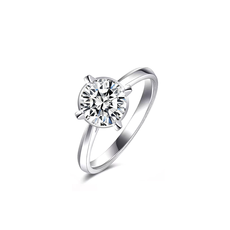 4 Prong Solitaire Round Diamond Ring With Reverse Tapered Raised Ridge Plain Shank