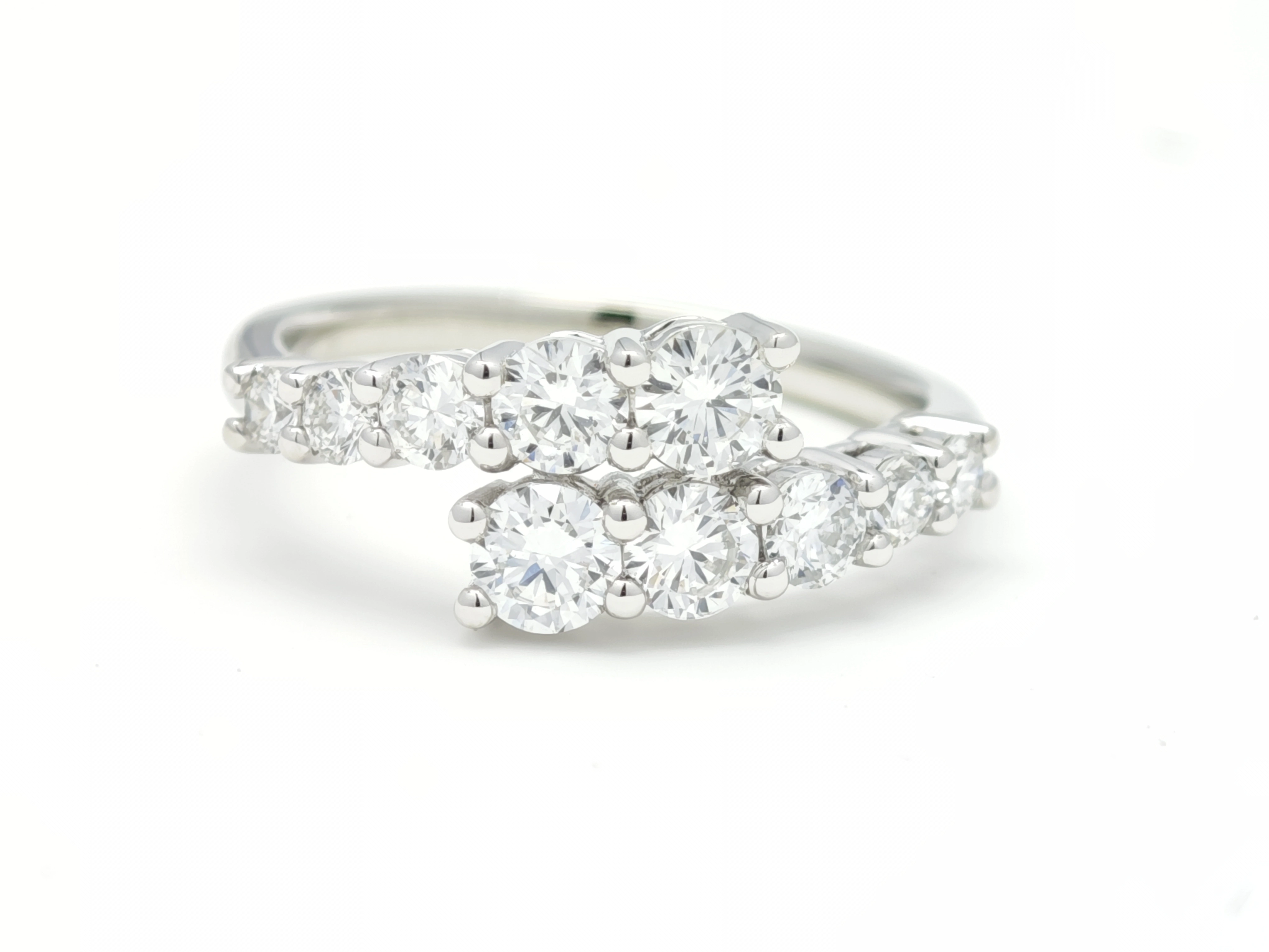 Two Row Round Cut Bypass Band Artificial Diamond Stackable Ring