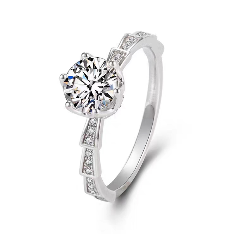 6 Prong Open Gallery Diamond Ring With Trapezoid Overlapping Pave Shoulders