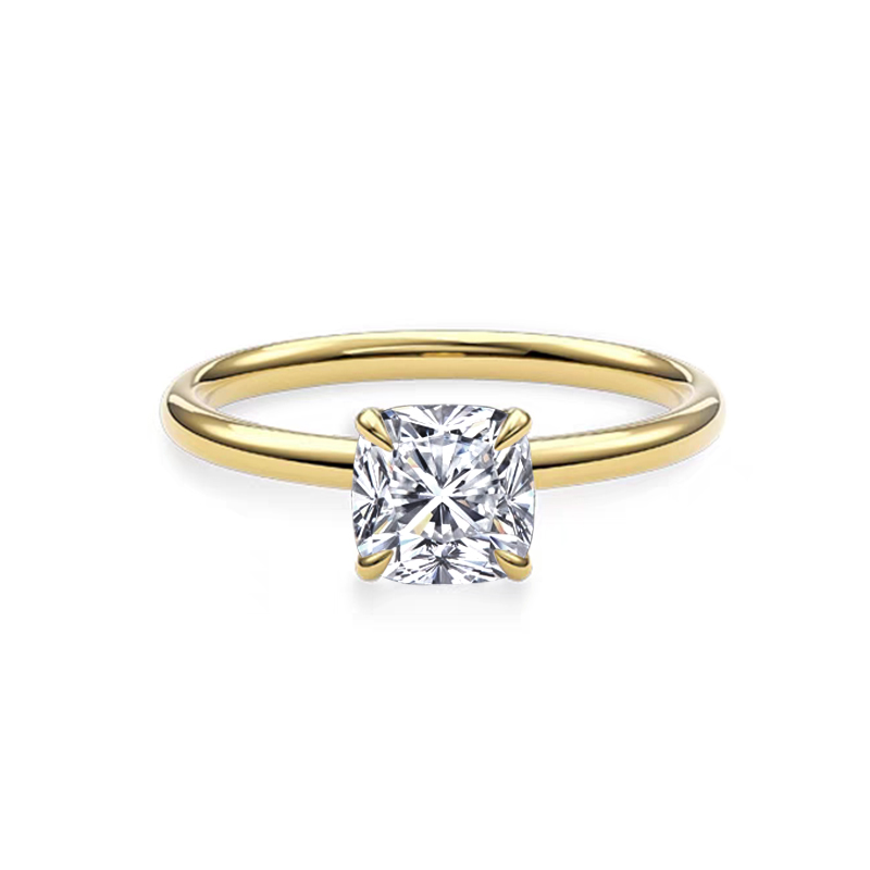 Cushion Cut 4 Prong Solitaire Low Profile Lab Cultured Diamond Ring
