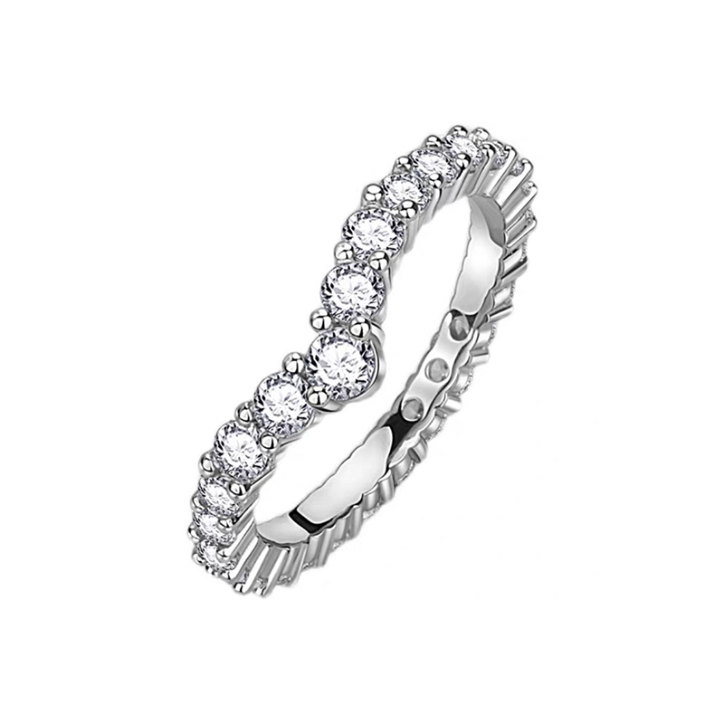 Round Prong Half Eternity White Gold Artificial Diamond Stackable Wedding Band