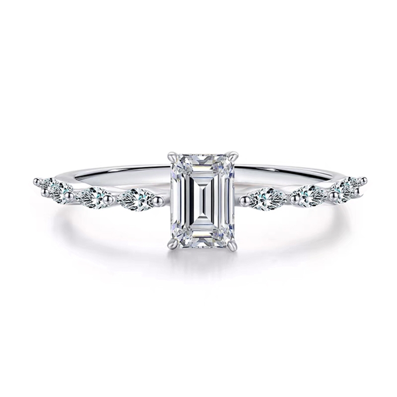 Emerald Cut Accent Marquise Pave Artificial Diamond Dainty Solitaire Engagement Ring