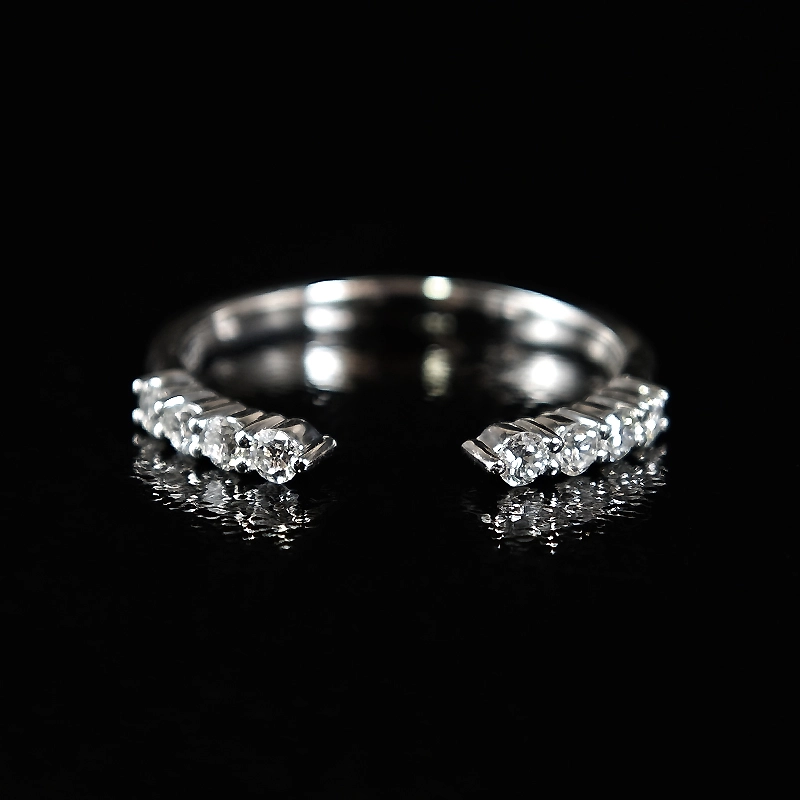 Open Cuff Pave White Gold Artificial Diamond Adjustable Stackable Wrap Fashion Ring