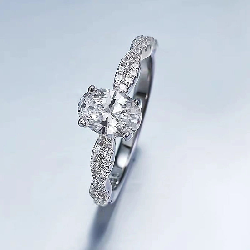4-Prong Oval Cut Twisted Pave Band Lab Created Diamond Engagement Ring in White Gold