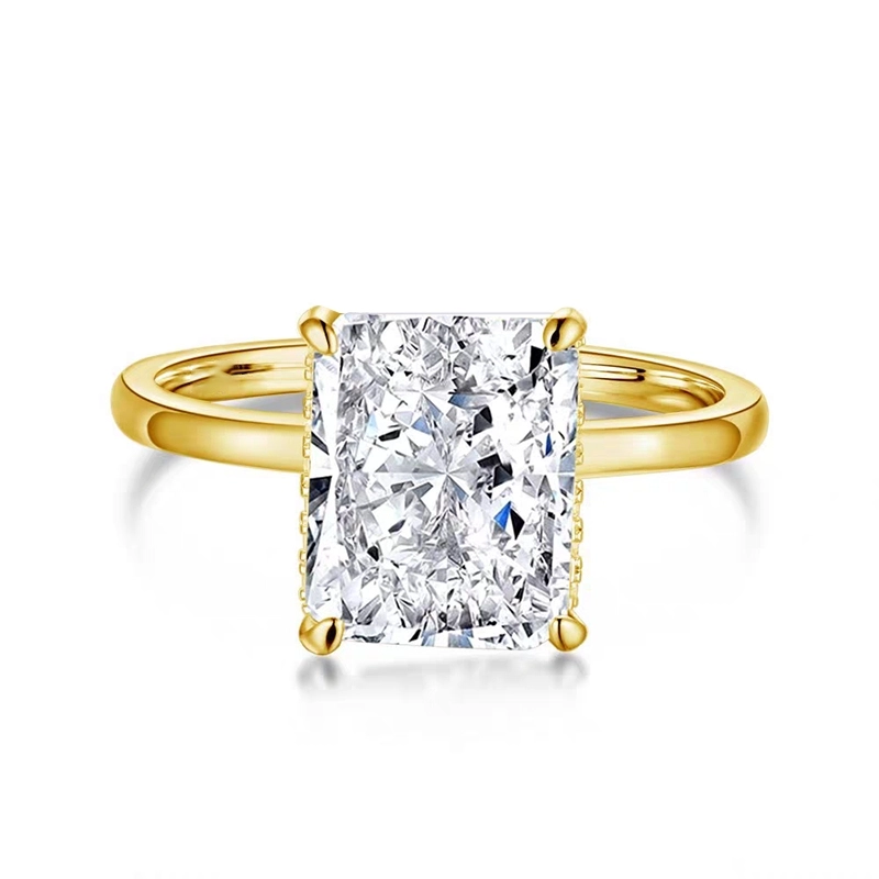 Radiant Cut Solitaire Yellow Gold Synthetic Diamond Minimalist Engagement Ring