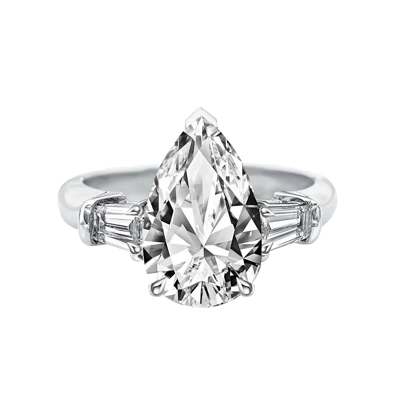 Pear Cut Three-Stone Side Trapezoid Lab Created Diamond Solitaire Ring