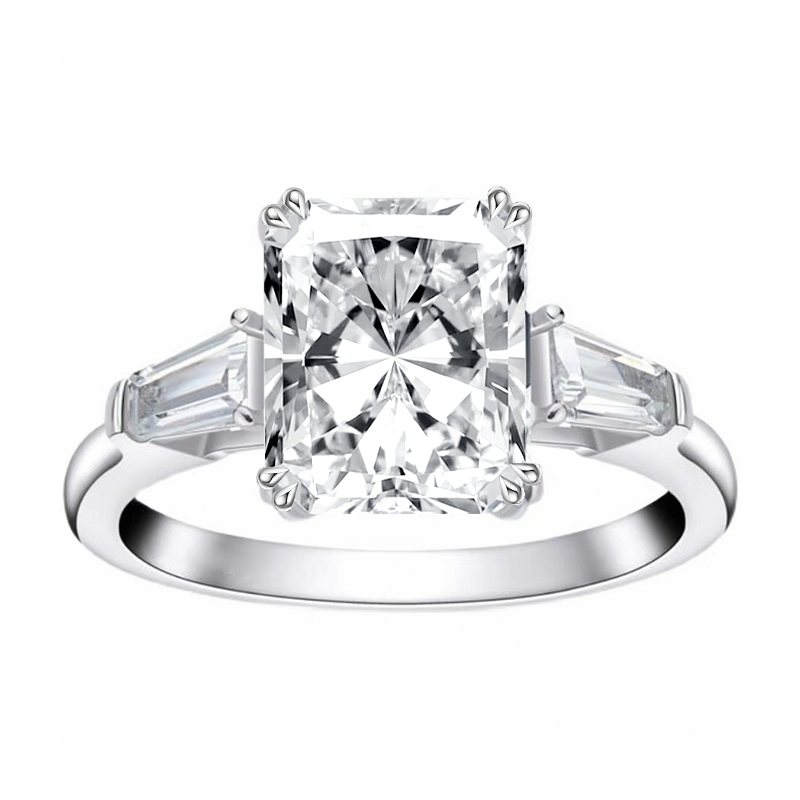 Radiant Cut Tapered Side Stone Lab Cultured Diamond Three Stone Engagement Ring